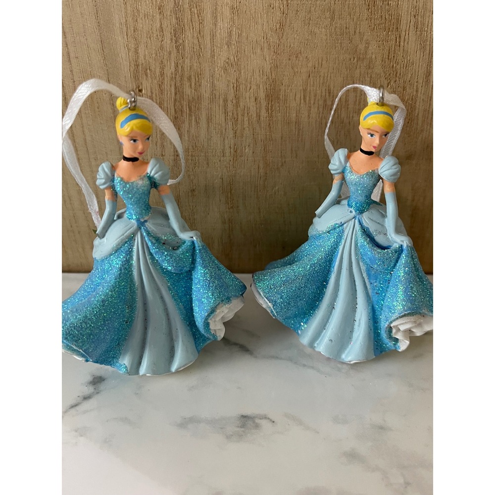 Disney Hallmark 2 Ceramic Princess Cinderella Christmas Ornament Tree Used